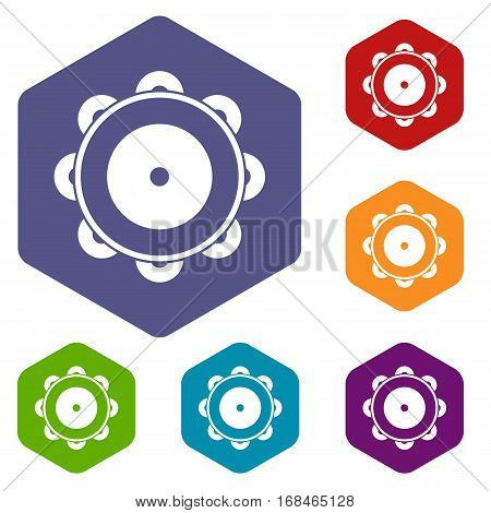 Tambourine icons set rhombus in different colors isolated on white background