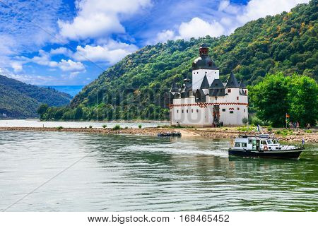 Beautiful romantic castles of Rhine river -Pfalzgrafenstein in small island, Germany