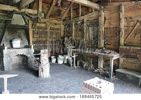 Historic Wood Workers Shop:Saugus Iron Works National Historic Site located near Boston Mass. It is the site of the first integrated ironworks in North America, in operation between 1646 and approximately 1670.