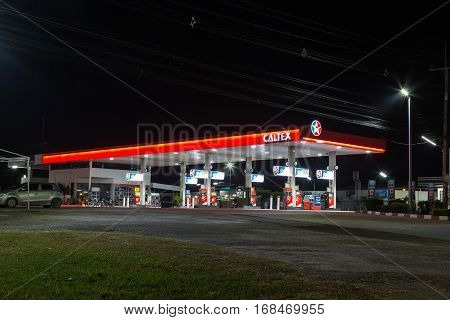 Nakhonrachasima Thailand, Night photo of Caltex petrol station in Thailand was taken at Nakonratchasima province on Jan 29 2017