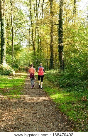 Verneuil sur Seine; France - october 30 2016 : jogger in the forest in the west of the city