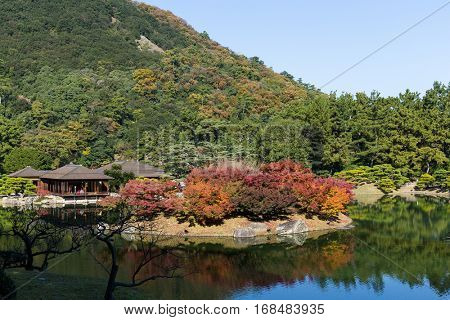 Japanese Ritsurin Garden in Autumn