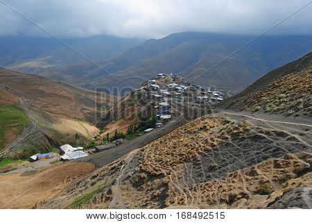 View of Xinaliq mountainous village in Azerbaijan.
