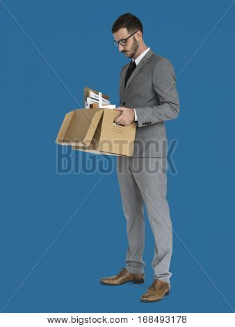 Caucasian Business Man Pack Up Retrenched