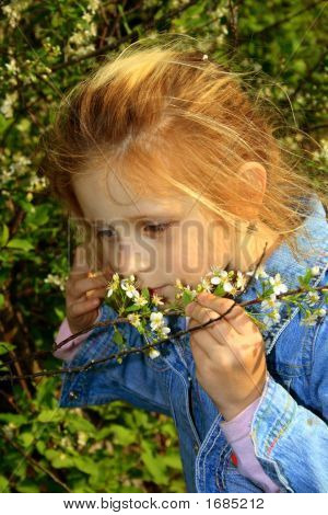 Das kleine Mädchen Nase a Blumen