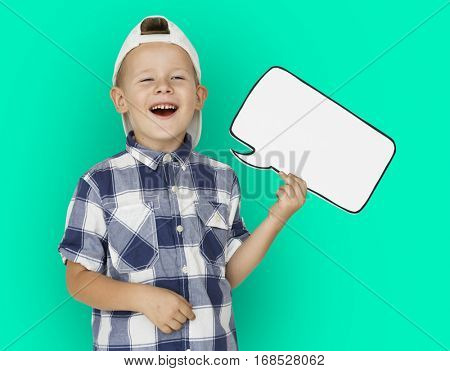 Caucasian Little Boy Holding Chatbox Papercraft