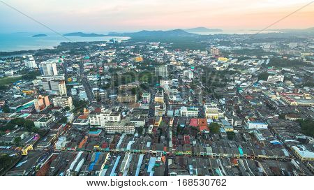 Aerial Photography During Sunset In The Middle Of Phuket City