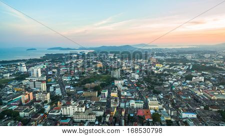 Aerial Photography During Sunset In The Middle Of Phuket City