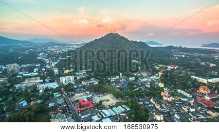 Aerial Photography During Sunset In The Middle Of Phuket City
