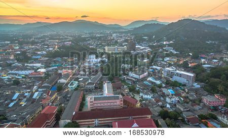 Aerial Photography During Sunset In The Middle Of Phuket City