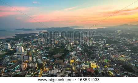 Aerial Photography During Sunset In The Middle Of Phuket City