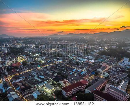 Aerial Photography During Sunset In The Middle Of Phuket City