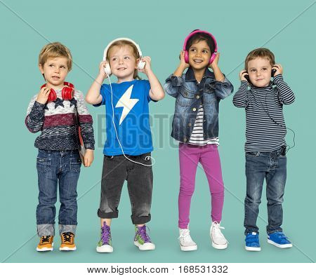 Little Children Heaphones Music Adorable Cheerful