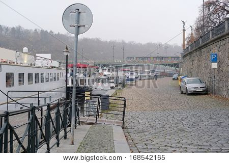 Bank of Vitava river in Prague, Czechia