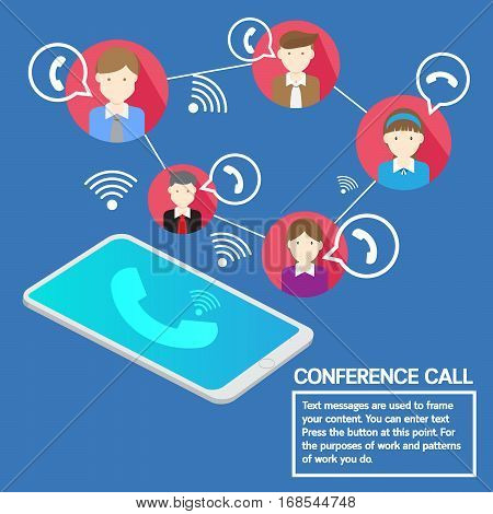 Vector design smartphone conference call business team