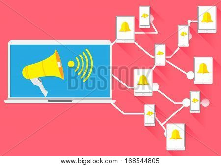 Vector Concept Megaphone for Advertise Business in social network smartphone notebook tablet