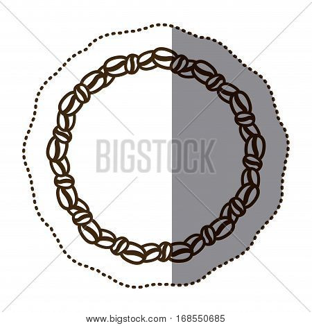 silhouette monochrome sticker with round chain of coffee beans vector illustration