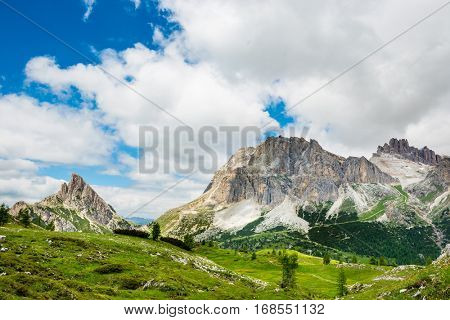 famous Italian Dolomites alps, South Tyrol. Auronzo. view on the Lagazuoi rock
