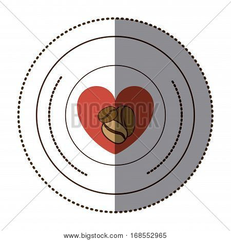 color sticker in circular frame with heart with coffee beans vector illustration