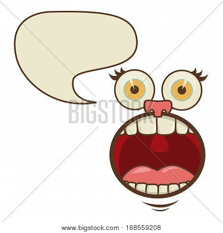 face cartoon gesture with dialog irregular box vector illustration