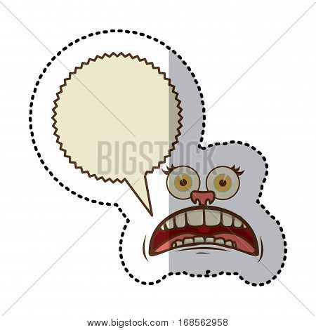 sticker colorful face cartoon gesture with dialogue scream callout vector illustration