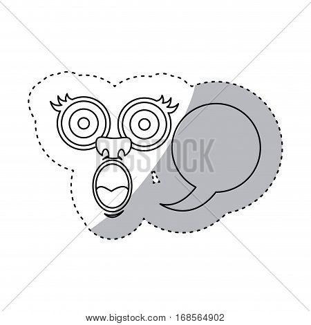 sticker contour face cartoon gesture with dialog circular box vector illustration