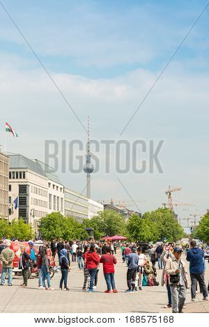 BERLIN, GERMANY- May 18, 2016: Tv tower or Fersehturm in Berlin on May 18, 2016. BERLIN, Germany.