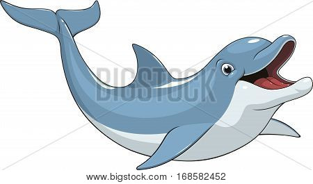 Vector illustration of a funny dolphin jumping fun on a white background