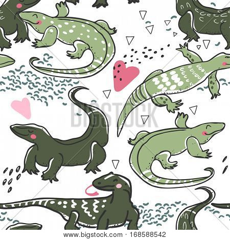 seamless pattern of monitor lizards in love
