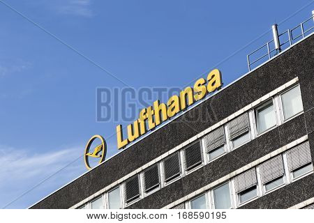 Logo Of The Brand Lufthansa In Hamburg