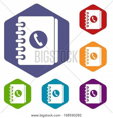 Address book icons set rhombus in different colors isolated on white background