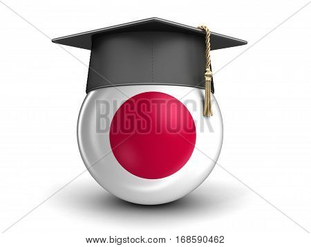 3D Illustration. Graduation cap and Japanese flag. Image with clipping path