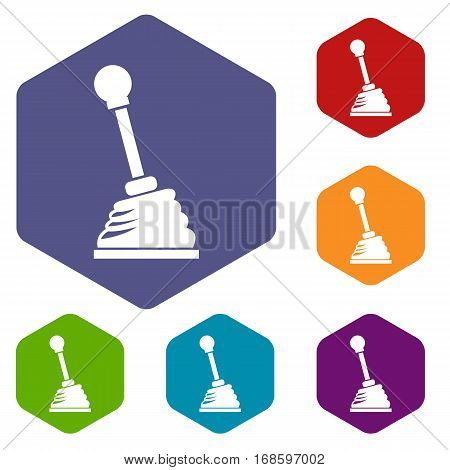 Gear stick icons set rhombus in different colors isolated on white background