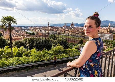 View Of A Girl At The Michelangelo Square In Florence In Italy