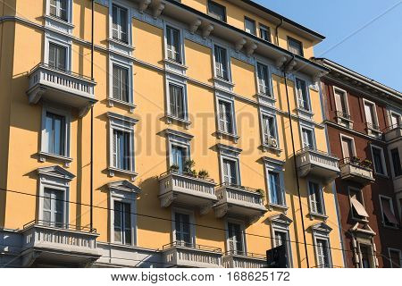 Milan (Lombardy Italy): facades of historic buildings along via Procaccini