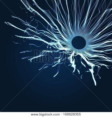 Array with Dynamic Particles. 3D Technology Style. Abstract Background. Vector Illustration.
