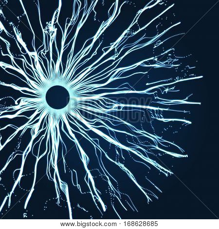 Array with Dynamic Particles. 3D Technology Style. Abstract Background. Vector Illustration.