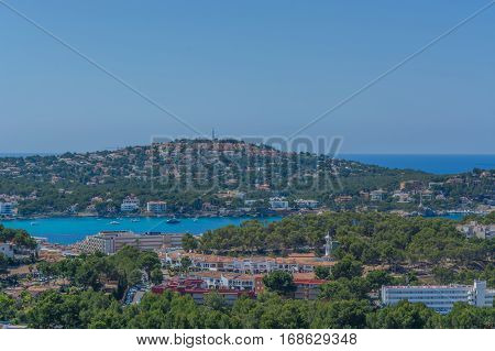 Panorama of the bay Paguera photographed from the mountain in Costa de la Calma.