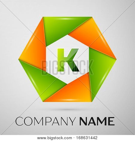 Letter K vector logo symbol in the colorful circle on grey background. Vector template for your design