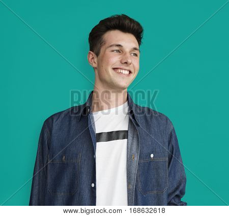Portrait of Young Adult Caucasian Man Smiling Isolated