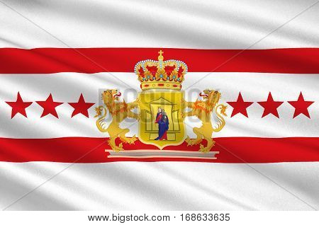 Flag of Drenthe is a province of the Netherlands. 3d illustration