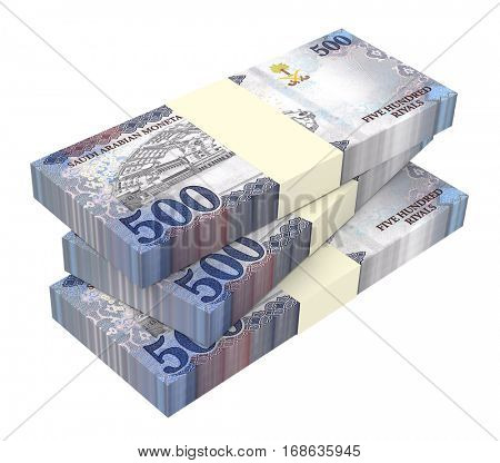 Saudi Arabia rials bills isolated on white background. 3D illustration.