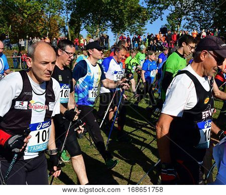 Verneuil sur Seine France - october 22 2016 : the second Championship of nordic walking of France