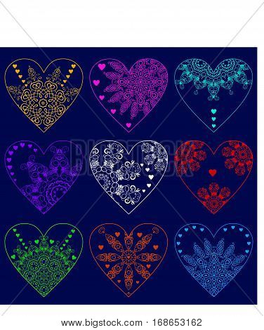 Set of colorful lacy hearts gift for Valentine's Day