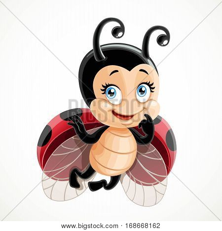 Coquettish Cute Ladybug Flies On A White Background