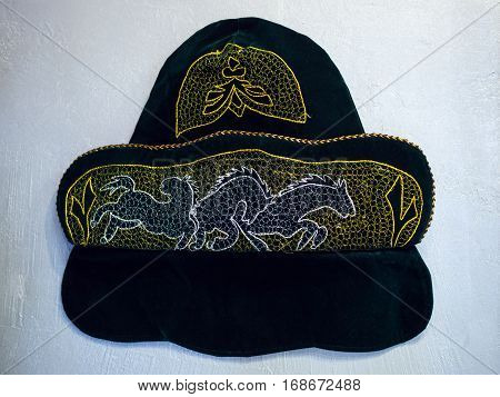 Kazakh traditional vintage sewing head ubors ayyr kalpak