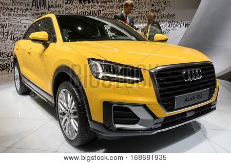 BRUSSELS - JAN 19 2017: Audi Q2 car on display at the Brussels Motor Show.