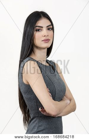 Young Business Woman Standing With Arms Crossed.