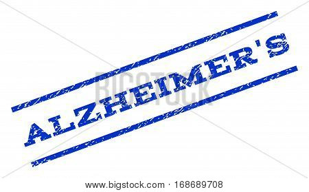 Alzheimer'S watermark stamp. Text tag between parallel lines with grunge design style. Rotated rubber seal stamp with dirty texture. Vector blue ink imprint on a white background.