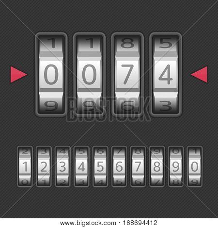 Combination, number code Lock. Vector illustration of a combination lock set with all ten numbers. Protection, security concept. Keypad entry. Realistic style.